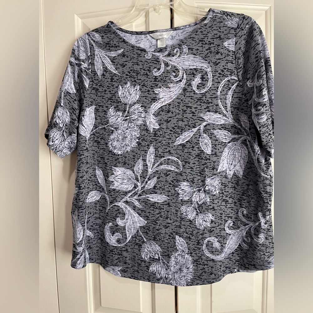 CJ Banks Gray Floral Long Sleeve Top